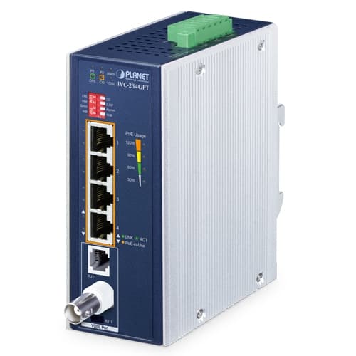 IVC-234GPT — Industrial 4-Port 10/100/1000T 802.3at PoE+ to VDSL2 Extender