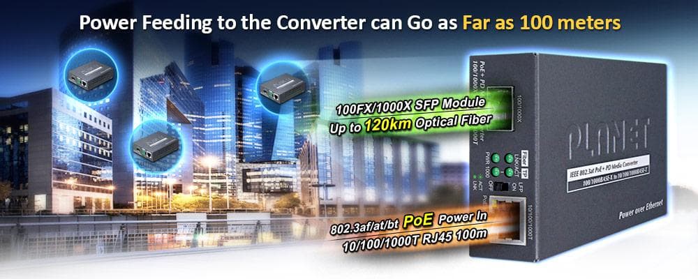GT-805A-PD — 802.3at PoE+ PD 10/100/1000BASE-T to 100/1000BASE-X SFP Media Converter, vista 4