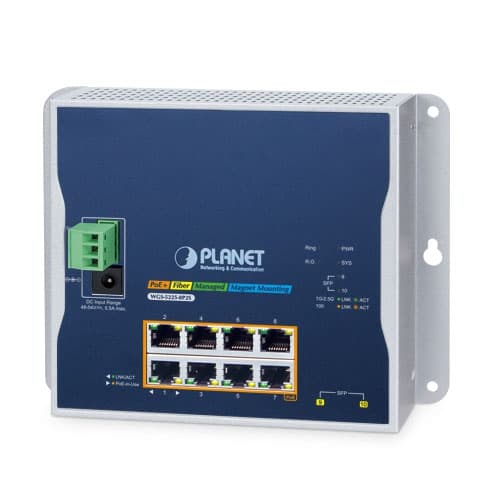 WGS-5225-8P2S — Industrial L2+ 8-Port 10/100/1000T 802.3at PoE + 2-Port 1G/2.5G SFP Wall-mount Managed Switch