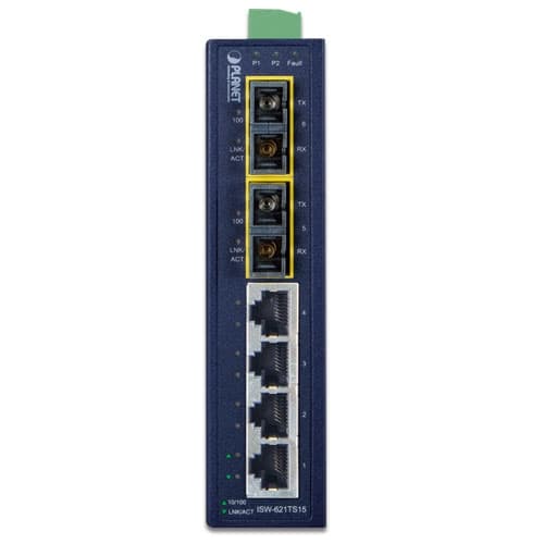 ISW-621T / ISW-621TS15 — 4-Port 10/100Base-TX + 2-Port 100Base-FX Industrial Ethernet Switch with Wide Operating Temperature (-40~75 degrees C), vista 5