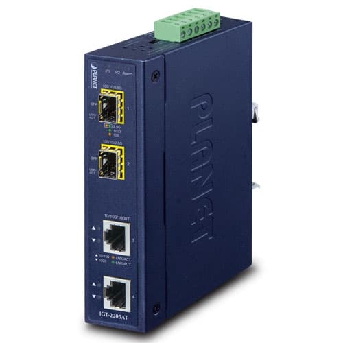 IGT-2205AT — Industrial 2-port 10/100/1000T to 2-port 100/1000/2500X SFP Media Converter