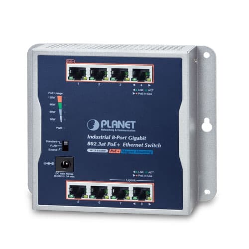 WGS-818HP — Industrial 8-Port 10/100/1000T Wall-mounted Gigabit PoE+ Switch