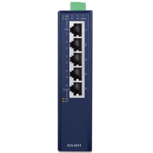 IGS-501T — 5-Port 10/100/1000T Industrial Gigabit Ethernet Switch with Wide Operating Temperature, vista 2