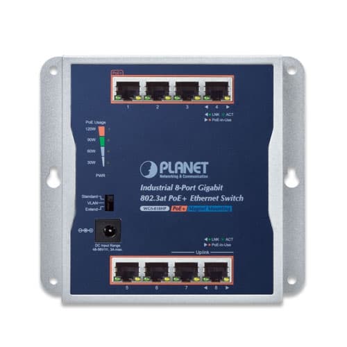 WGS-818HP — Industrial 8-Port 10/100/1000T Wall-mounted Gigabit PoE+ Switch, vista 2