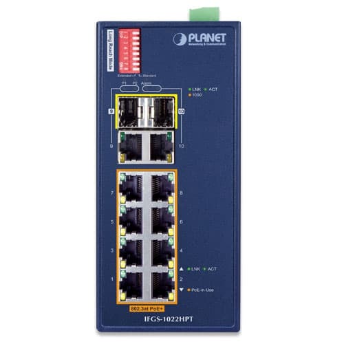 IFGS-1022HPT — Industrial 8-Port 10/100TX 802.3at PoE + 2-Port Gigabit TP/SFP Combo Ethernet Switch, vista 2