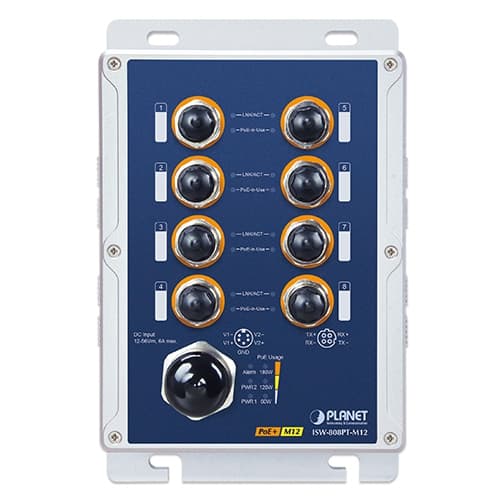 ISW-808PT-M12 — Industrial IP67 8-Port 10/100TX M12 802.3at PoE+ Switch, vista 3