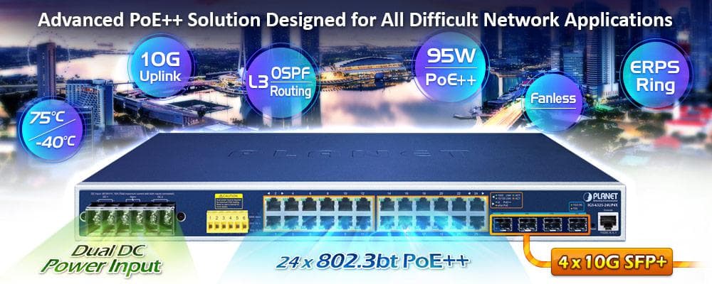 IGS-6325-24UP4X — Industrial L3 24-Port 10/100/1000T 802.3bt PoE + 4-Port 10G SFP+ Managed Ethernet Switch, vista 4