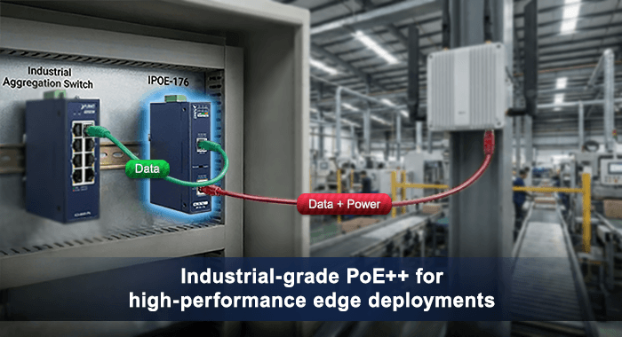 IPOE-176 — Industrial Single-Port 10Gbps 802.3bt PoE++ Injector, vista 8