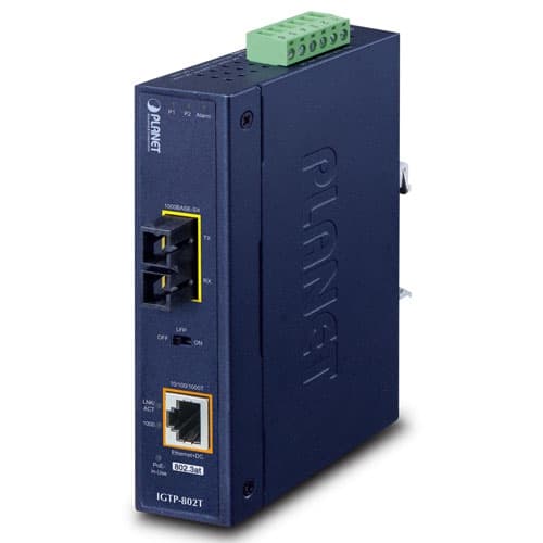 IGTP-80xT Series — 1000BASE-X to 10/100/1000BASE-T 802.3at PoE+ Industrial Media Converter, vista 2