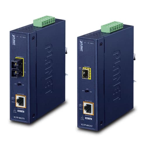 IGTP-80xT Series — 1000BASE-X to 10/100/1000BASE-T 802.3at PoE+ Industrial Media Converter