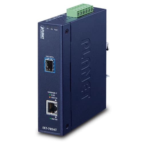 IXT-705AT — Industrial 10G/5G/2.5G/1G/100M Copper to 10GBASE-X SFP+ Media Converter