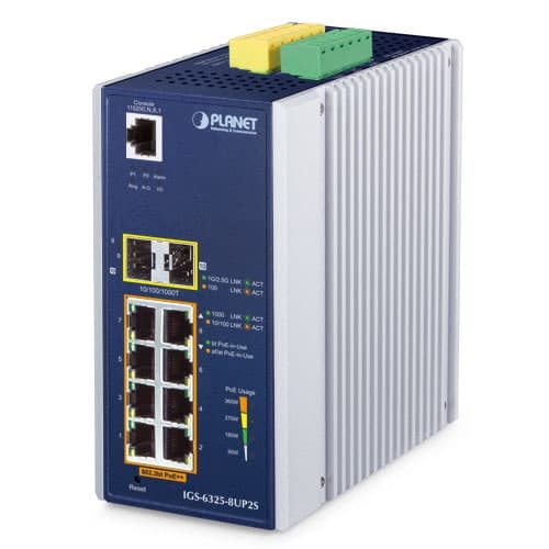 IGS-6325-8UP2S — Industrial L3 8-Port 10/100/1000T 802.3bt PoE + 2-Port 100/1000X SFP Managed Ethernet Switch