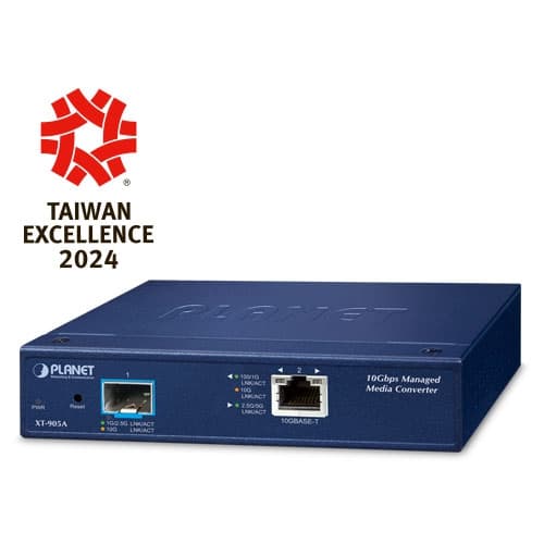 XT-905A — 1-Port 10G/5G/2.5G/1G/100BASE-T + 1-Port 10G/2.5G/1G/100BASE-X SFP+ Managed Media Converter