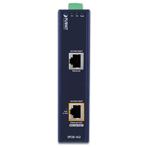 IPOE-162 — Industrial IEEE 802.3at Gigabit Power over Ethernet Plus Injector (Mid-span), vista 2