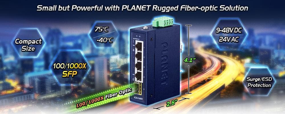 IGS-510TF — Industrial Compact 4-Port 10/100/1000T + 1-Port 100/1000X SFP Gigabit Ethernet Switch, vista 4