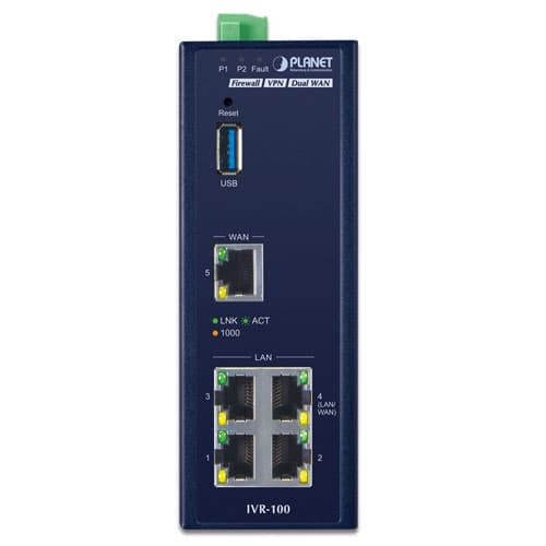 IVR-100 — Industrial 5-Port 10/100/1000T VPN Security Gateway, vista 2