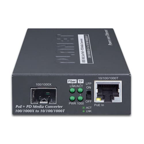 GT-805A-PD — 802.3at PoE+ PD 10/100/1000BASE-T to 100/1000BASE-X SFP Media Converter, vista 2