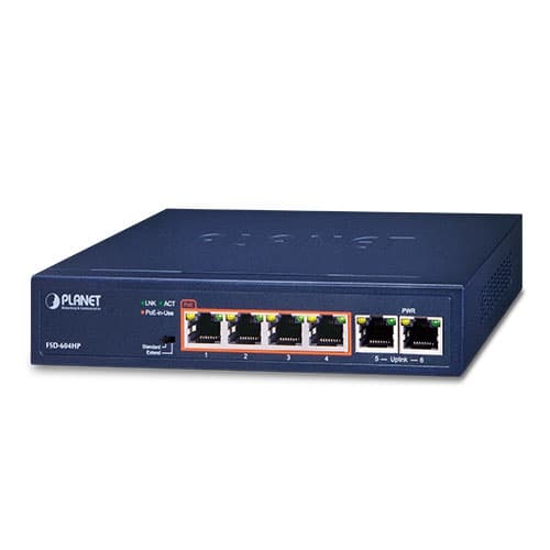 FSD-604HP — 4-Port 10/100TX 802.3af/at PoE + 2-Port 10/100TX Desktop Switch (60 Watts)