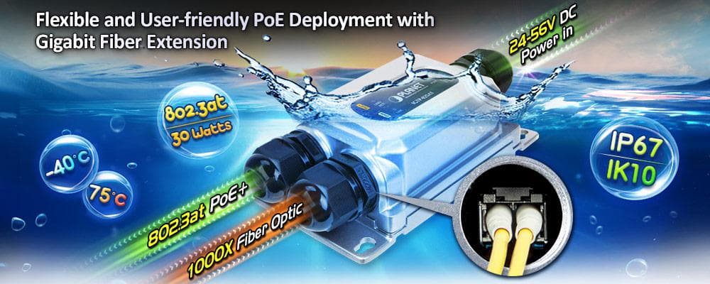 IGTP-825AT — Industrial IP67 1000BASE-X SFP to 10/100/1000BASE-T 802.3at PoE+ Media Converter, vista 8