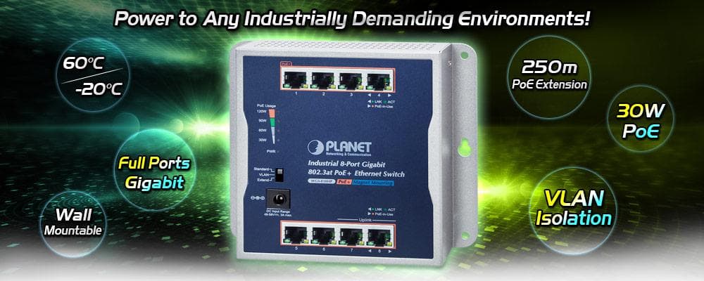 WGS-818HP — Industrial 8-Port 10/100/1000T Wall-mounted Gigabit PoE+ Switch, vista 4