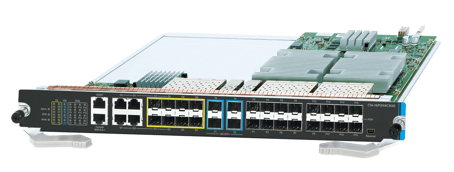 CS6-16PON4C4S4X — 16-Port xPON + 4-Port Gigabit TP/SFP + 4-Port 1000BASE-X SFP + 4-Port 10GBASE-X SFP+ Management Module for CS-6303R and CS-6306R, vista 3