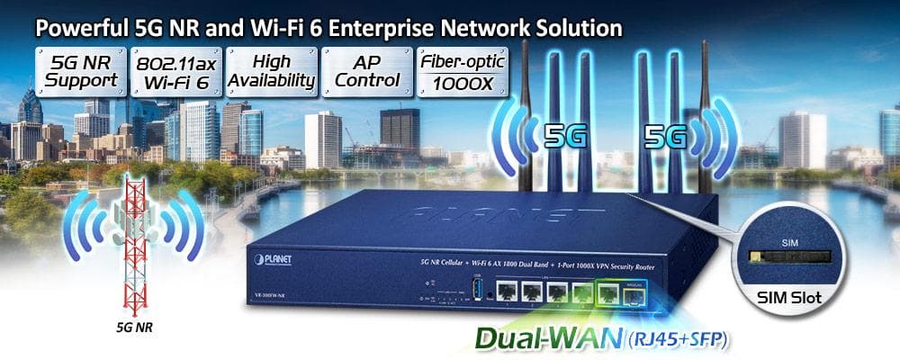 VR-300FW-NR — 5G NR Cellular + Wi-Fi 6 AX 1800 Dual Band + 1-Port 1000X SFP VPN Security Router, vista 4