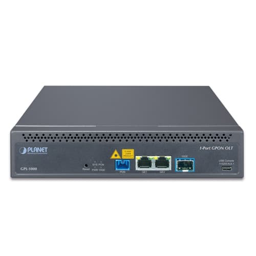 GPL-1000 — 1-Port GPON OLT with 2-Port 10/100/1000T + 1-Port 10G SFP+ and 1 AC + 1 DC, vista 2