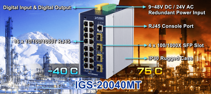 IGS-20040MT — Industrial L2+ 16-Port 10/100/1000T + 4-Port 100/1000X SFP Managed Switch, vista 4