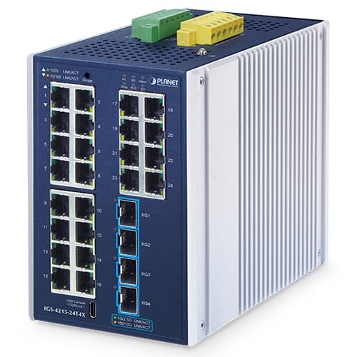 IGS-4215-24T4X — Industrial L2+ 24-Port 10/100/1000T + 4-Port 10G SFP+ Managed Ethernet Switch