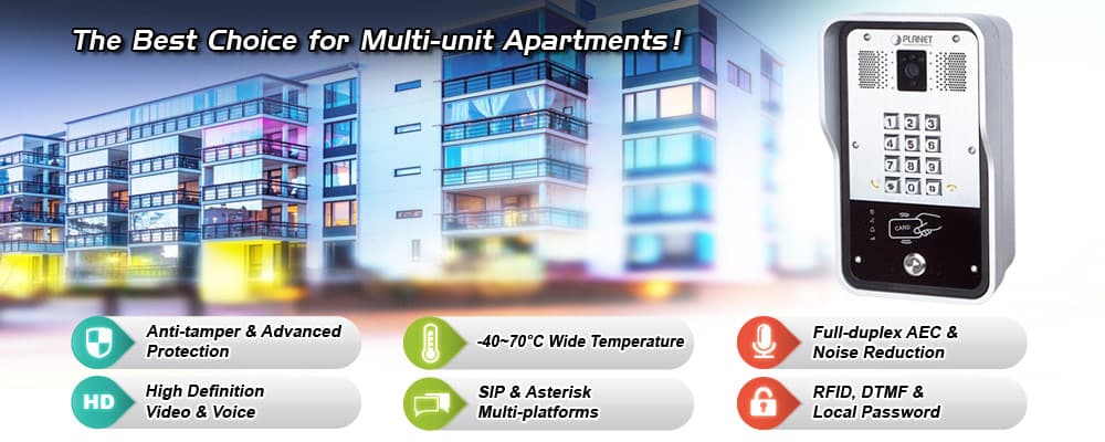 HDP-5260PT — 720p SIP Multi-unit Apartment Vandalproof Door Phone with RFID and PoE, vista 4