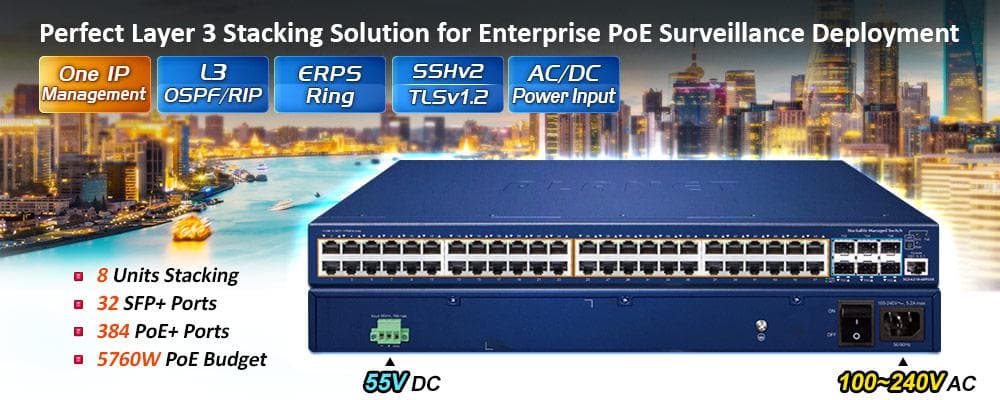 SGS-6310-48P6XR — L3 48-Port 10/100/1000T 802.3at PoE + 6-Port 10G SFP+ Stackable Managed Switch with 55V DC Redundant Power, vista 4