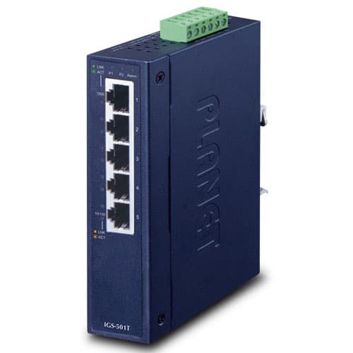 IGS-501T — 5-Port 10/100/1000T Industrial Gigabit Ethernet Switch with Wide Operating Temperature