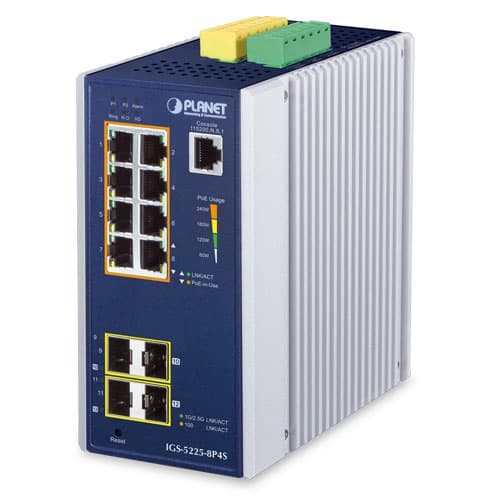 IGS-5225-8P4S — Industrial L2+8-Port 10/100/1000T 802.3at PoE + 2-Port 100/1G SFP + 2-Port 100/1G/2.5G SFP Managed Ethernet Switch