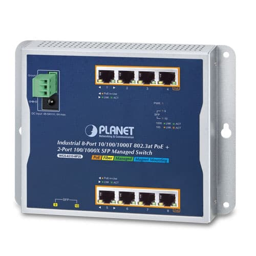 WGS-4215-8P2S — Industrial 8-Port 10/100/1000T 802.3at PoE + 2-Port 100/1000X SFP Wall-mount Managed Switch