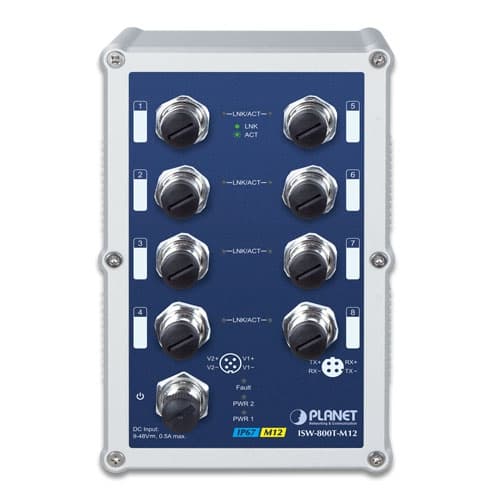 ISW-800T-M12 — Industrial IP67 Rated 8-Port 10/100Mbps M12 Fast Ethernet Switch with Wide Operating Temperature, vista 2