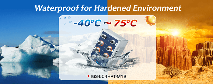 IGS-604HPT-M12 — Industrial IP67 Rated 4-Port 10/100/1000T 802.3at PoE + 2-Port 10/100/1000T Managed Ethernet Switch, vista 5