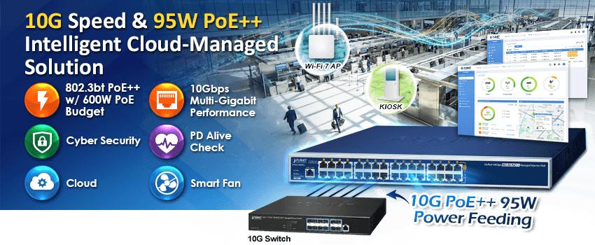 UPOE-1600XG — 16-Port 10Gbps 802.3bt PoE++ Managed Injector Hub, vista 4