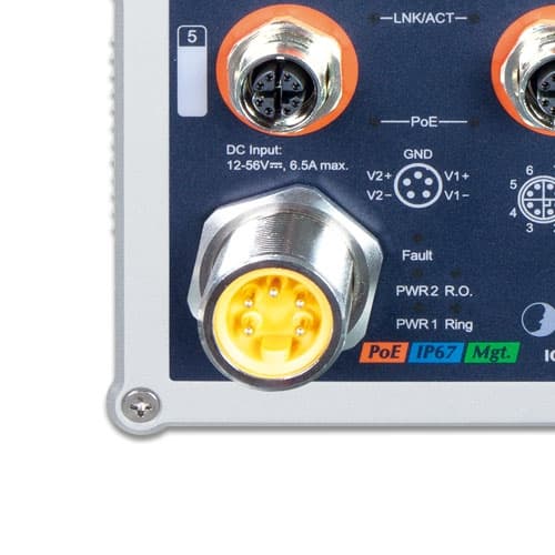IGS-5227X-4P2T — Industrial IP67-rated 4-Port 10/100/1000T 802.3at PoE+ 2-Port 10/100/1000T Managed Ethernet Switch, vista 3