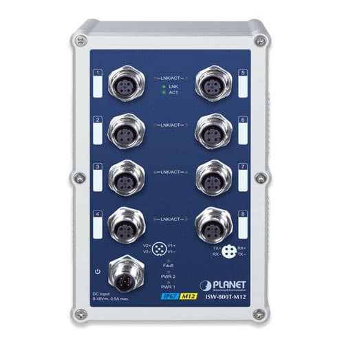 ISW-800T-M12 — Industrial IP67 Rated 8-Port 10/100Mbps M12 Fast Ethernet Switch with Wide Operating Temperature, vista 3