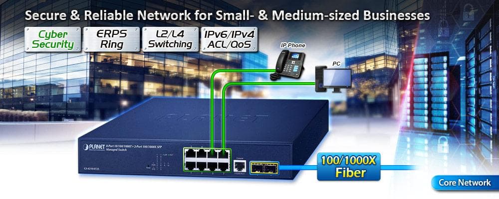 GS-4210-8T2S — 8-Port 10/100/1000T + 2-Port 100/1000X SFP Managed Switch, vista 4