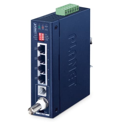 IVC-234GT — Industrial 1-Port BNC/RJ11 to 4-Port Gigabit Ethernet Extender