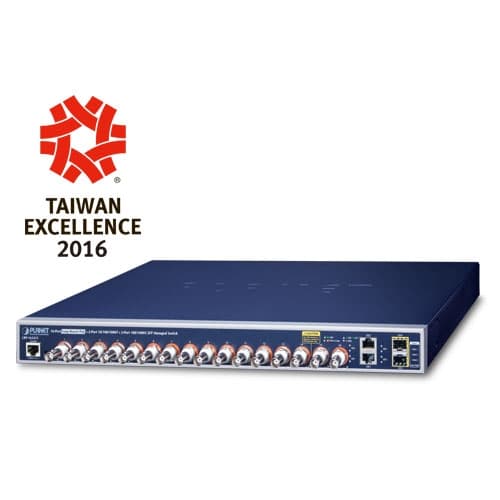 LRP-1622CS — 16-port Coax + 2-port 10/100/1000T + 2-port 100/1000X SFP Long Reach PoE over Coaxial Managed Switch