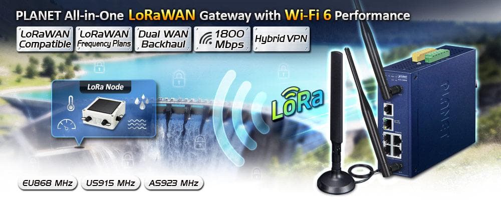 LCG-300W — Industrial LoRaWAN Wireless Gateway with 5-Port 10/100/1000T, vista 5