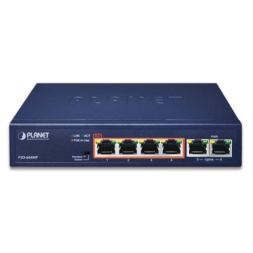 FSD-604HP — 4-Port 10/100TX 802.3af/at PoE + 2-Port 10/100TX Desktop Switch (60 Watts), vista 2