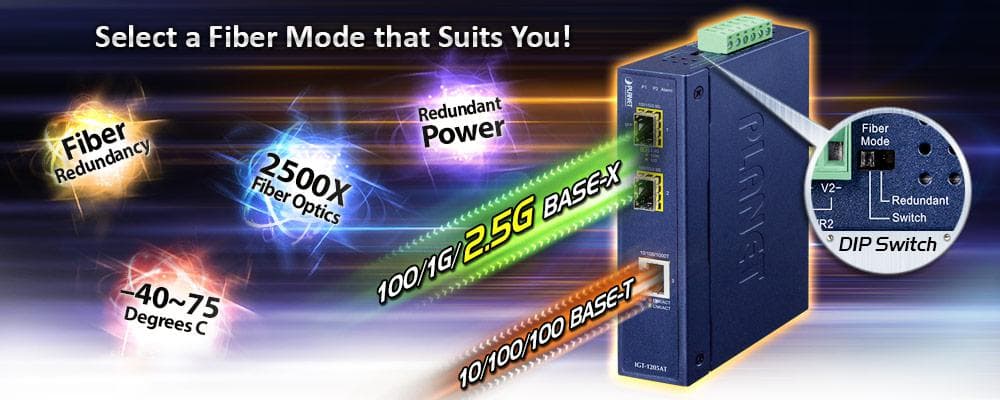 IGT-1205AT — Industrial 1-port 10/100/1000T to 2-port 100/1000/2500X SFP Media Converter, vista 4