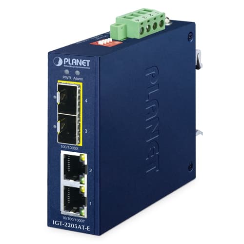 IGT-2205AT-E — Industrial Compact 2-Port 10/100/1000BASE-T to 2-Port 100/1000BASE-X SFP Media Converter