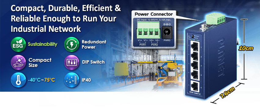 ISW-500T-E — Compact Industrial 5-Port 10/100TX Ethernet Switch, vista 4