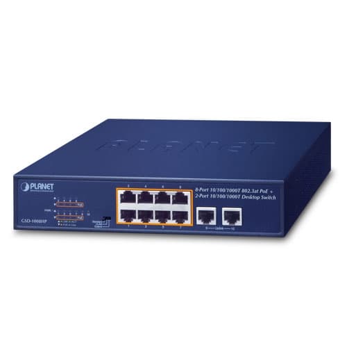GSD-1008HP — 8-Port 10/100/1000T 802.3at PoE + 2-Port 10/100/1000T Desktop Switch (120 watts)