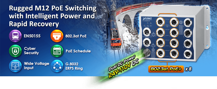 ITS-5216-8P4T-WV — Industrial L2+ 8-Port 10/100/1000T 802.3at PoE M12 + 4-Port 10/100/1000T M12 Managed Ethernet Switch, vista 4