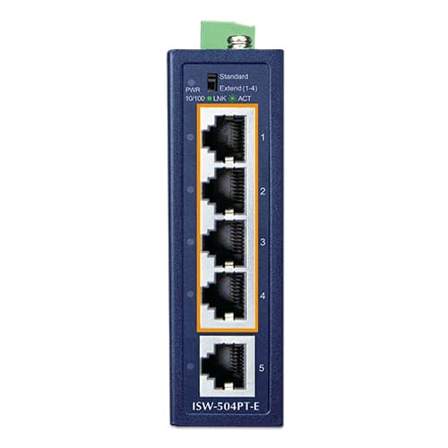 ISW-504PT-E — Compact Industrial 4-Port 10/100TX 802.3at PoE + 1-Port 10/100TX Ethernet Switch, vista 2